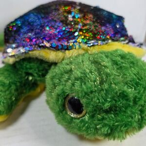 Dan‎ Dee Reversible Sequin Sea Turtle Plush Rainbow Flip Sequins Green Yellow